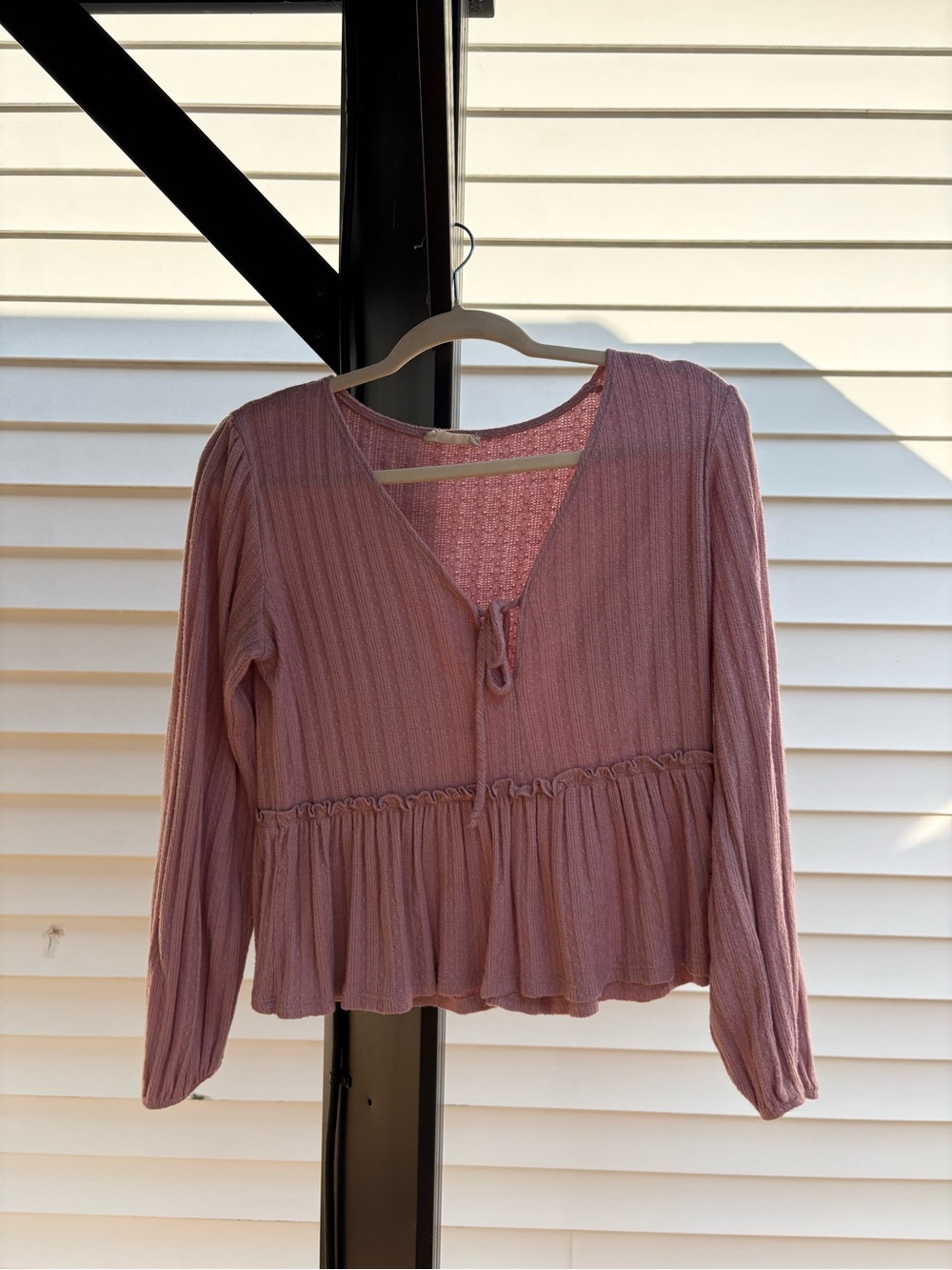 Altar'd State Dusty Rose Peplum Long-Sleeve V-Neck Top